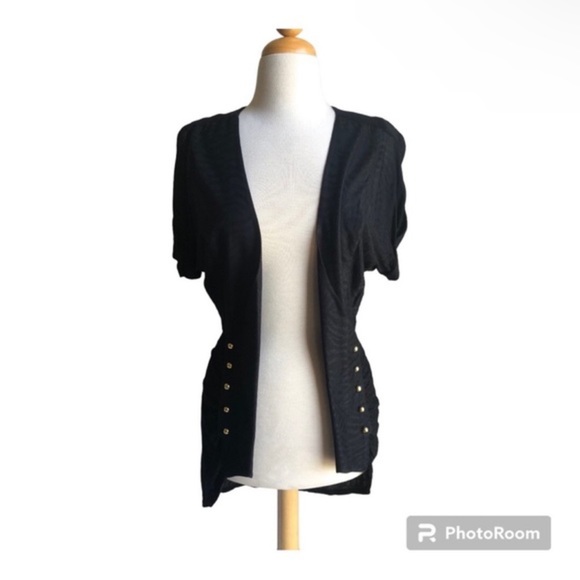 Free People: Military-Style Open Drapey Short Sleeve Cardigan, Black—Size Medium - Picture 1 of 5